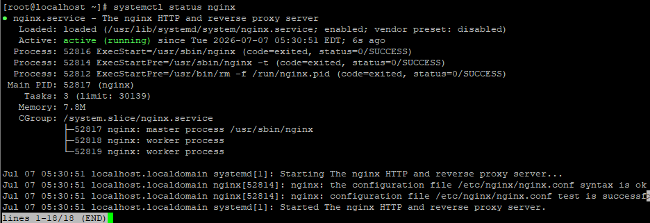 Проверка состояния Nginx на CentOS